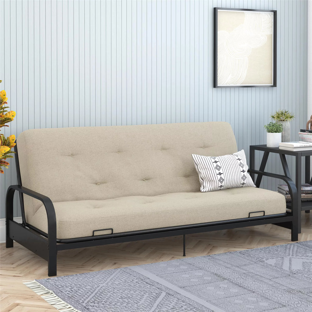 Full True Black Polyester Linen Futon Mattress F2365