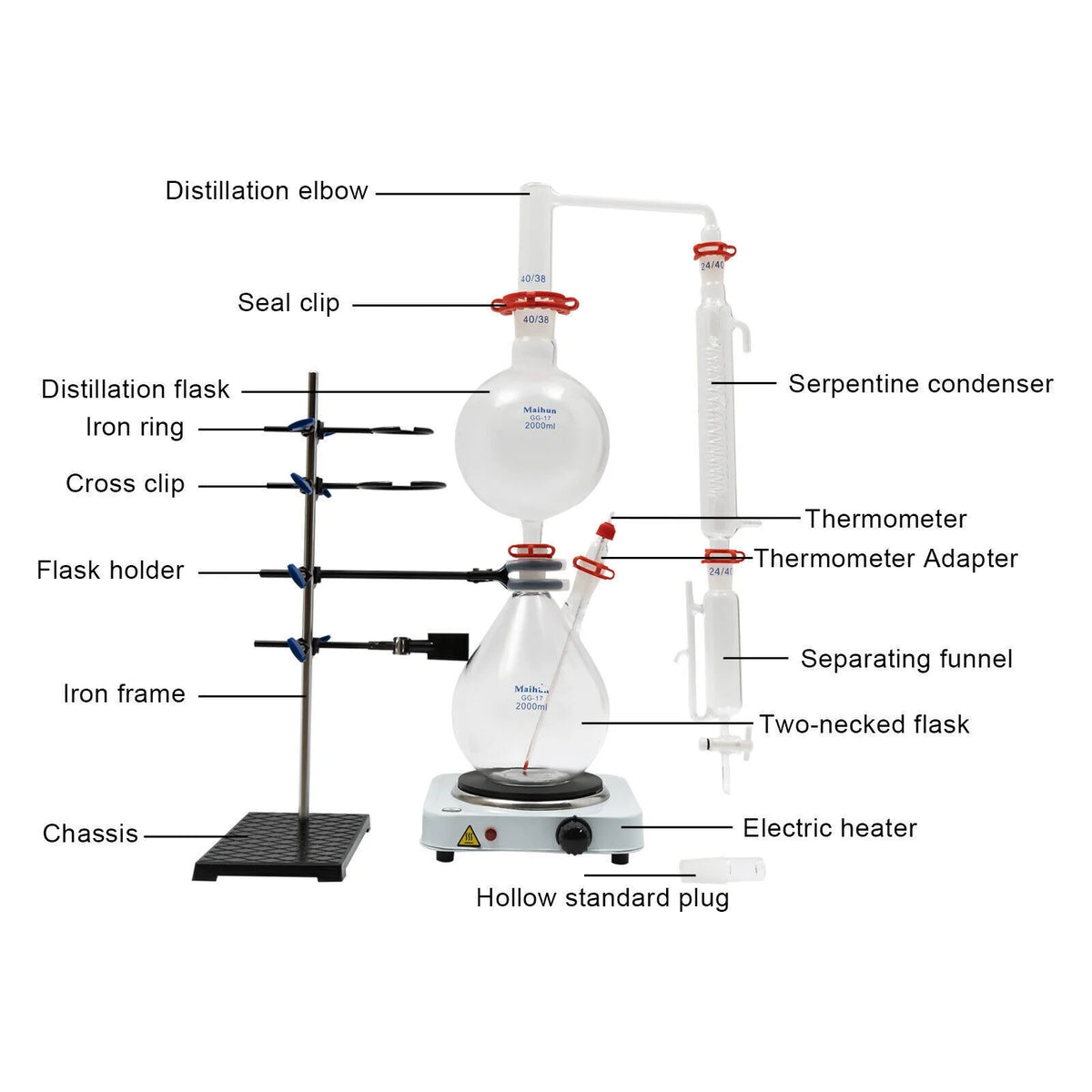1000W 110V 2000ML Glass Distillation Kit with Condenser and Hot Stove D960451