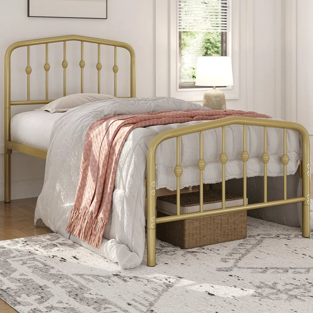 Twin Size Metal Bed with Arched Headboard and Footboard M4807