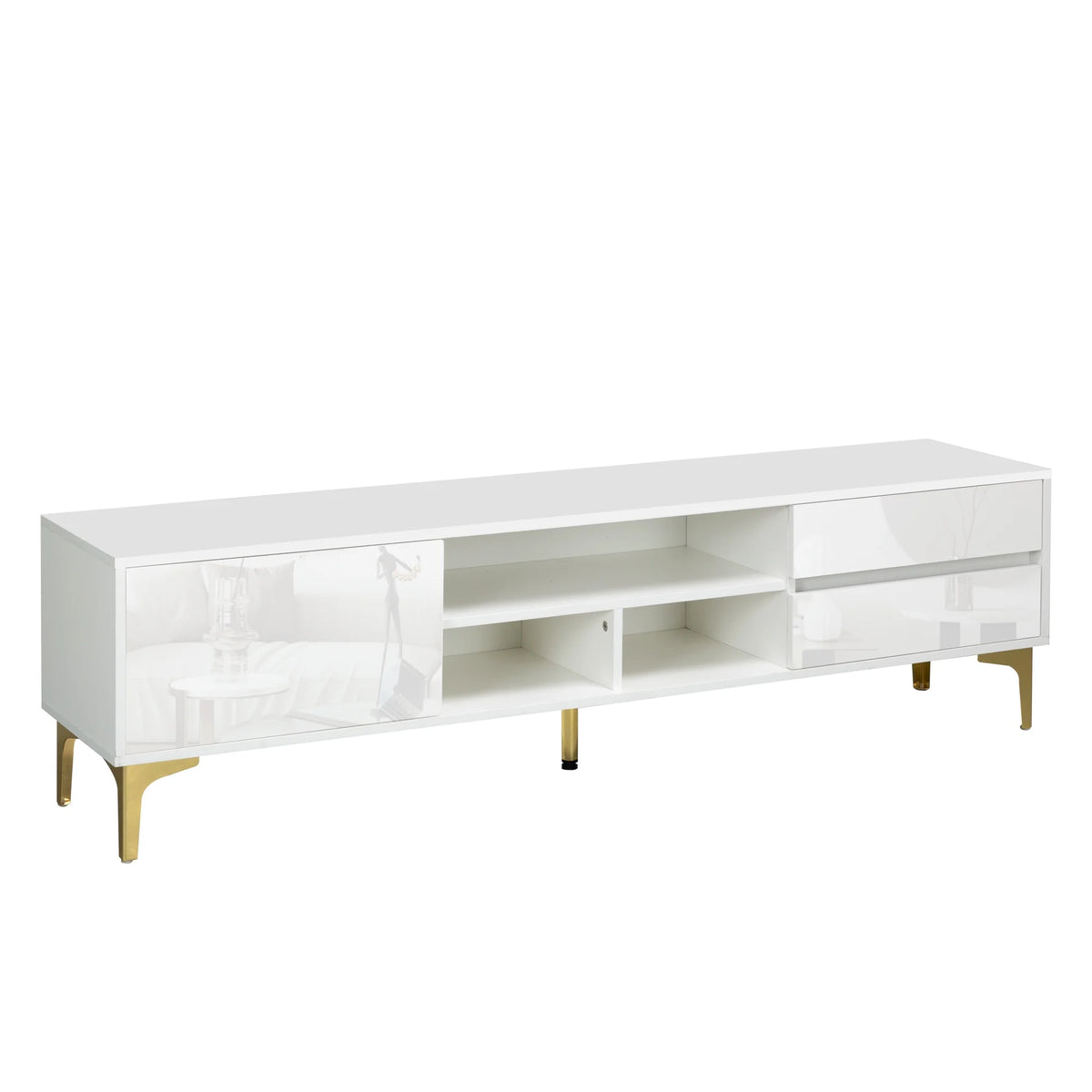 White TV Stand with LED Lights and Gold Metal Legs H883