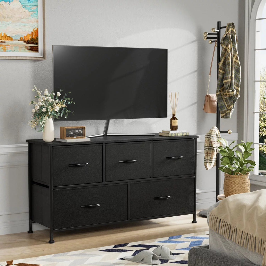 Black 5 Drawer Fabric Dresser H6347