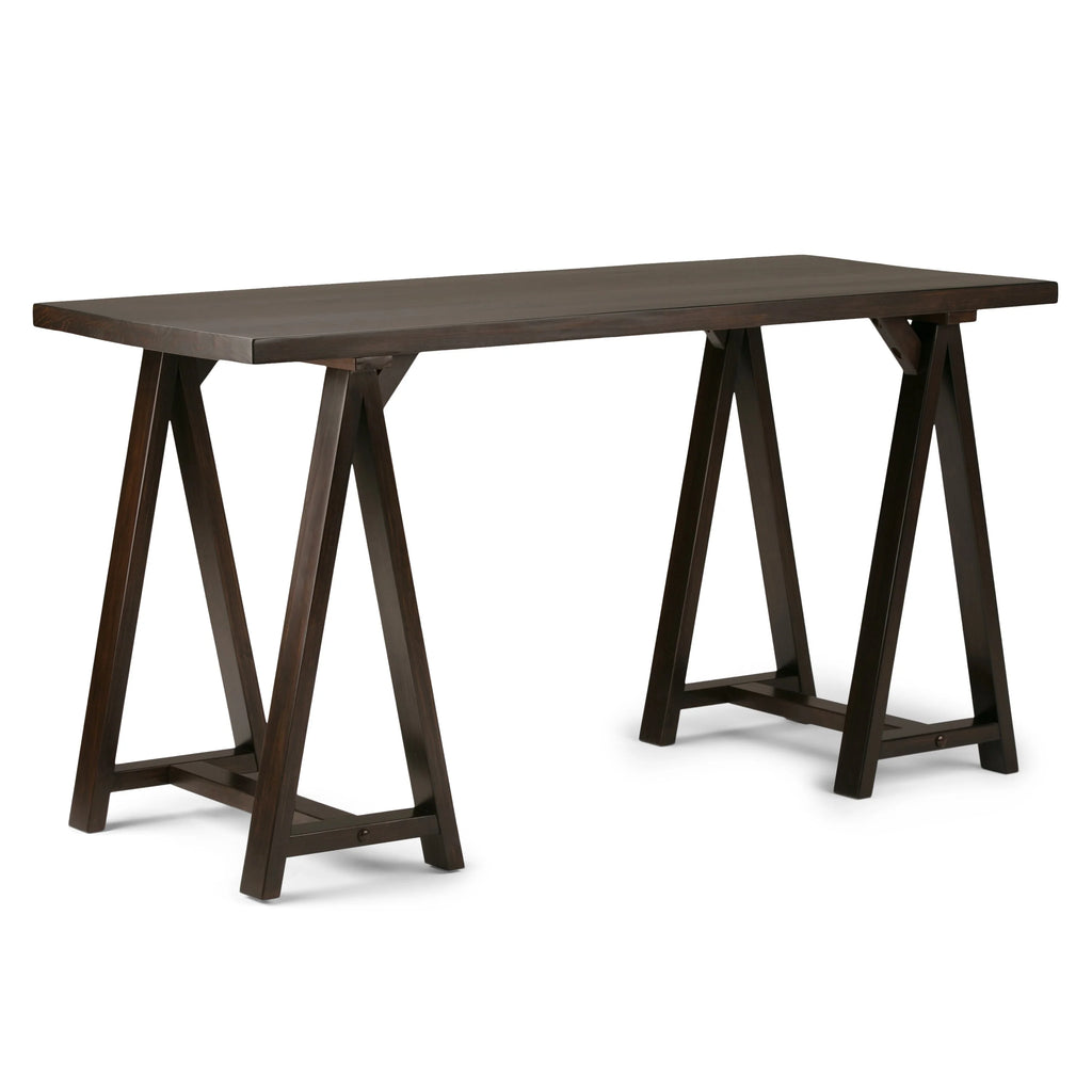 Solid Wood 56 inch Wide Writing Desk Dark Chestnut Brown G224088