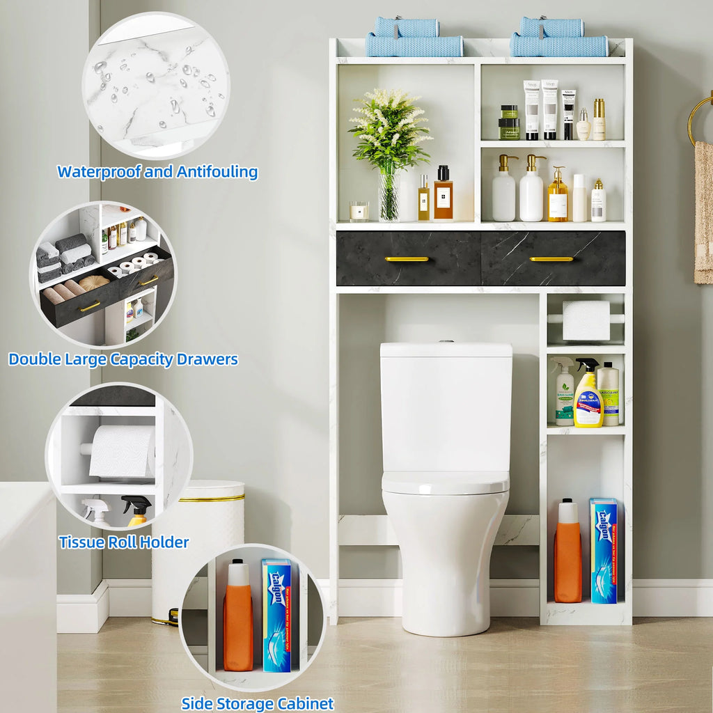 White Over The Toilet Storage Cabinet with Drawers and Adjustable Shelf X776115