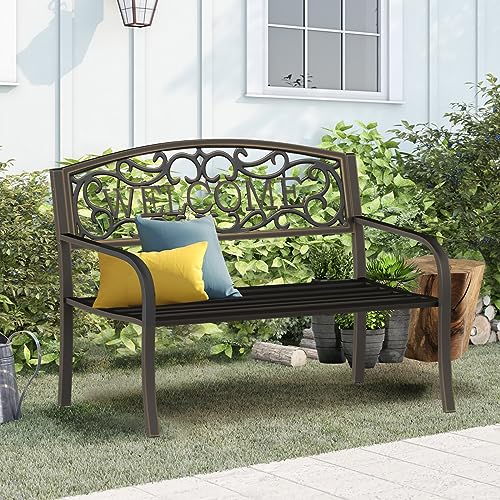50'' Weatherproof Cast Iron Metal Garden Bench A290724