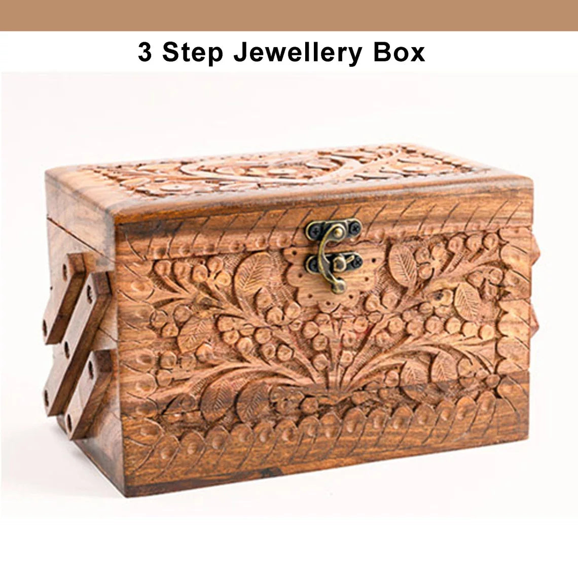 Hand Carved Wooden Jewelry Organizer with Lock T9891