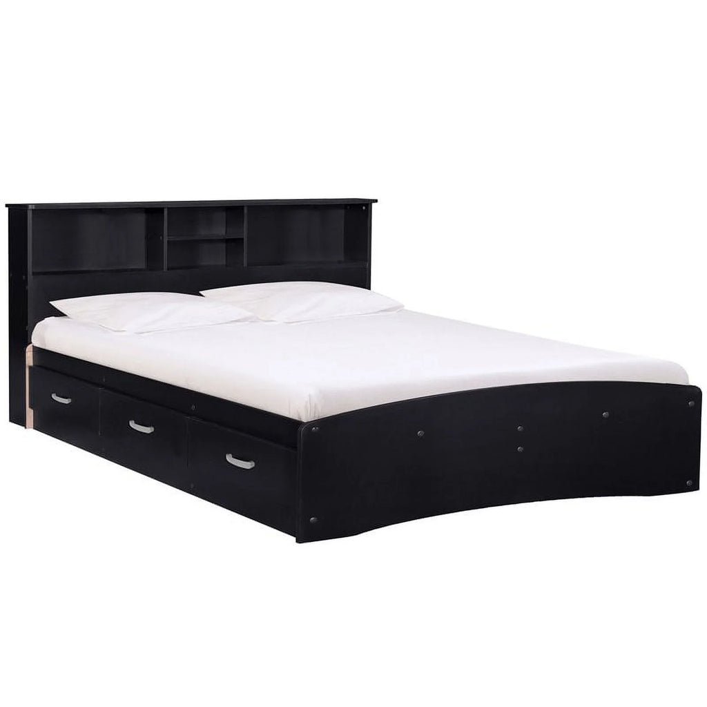 Black Queen Captains Bed and 5-Drawer Dresser Set B77356