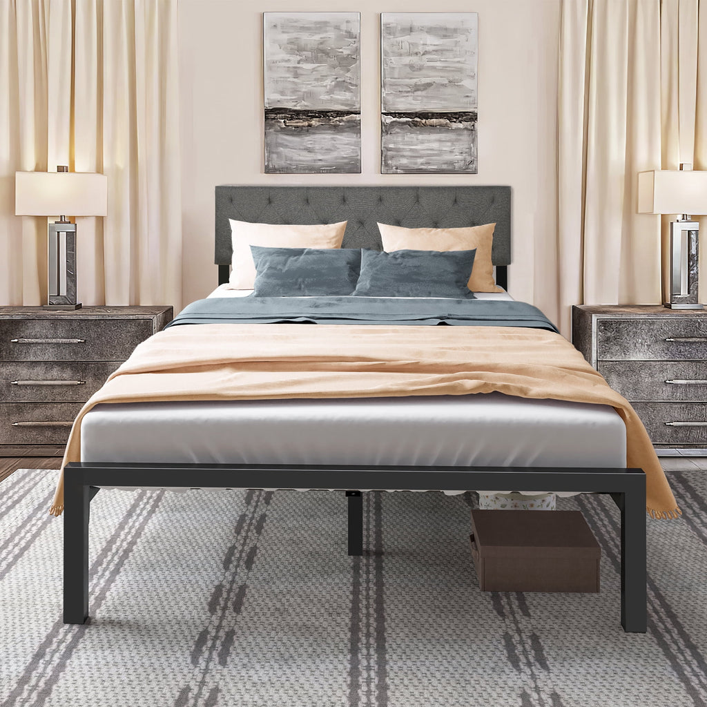 Full Size Upholstered Platform Bed with Adjustable Headboard L6783