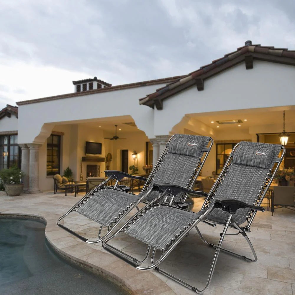 2PCS Outdoor Zero Gravity Folding Lounge Chair Gray N366337