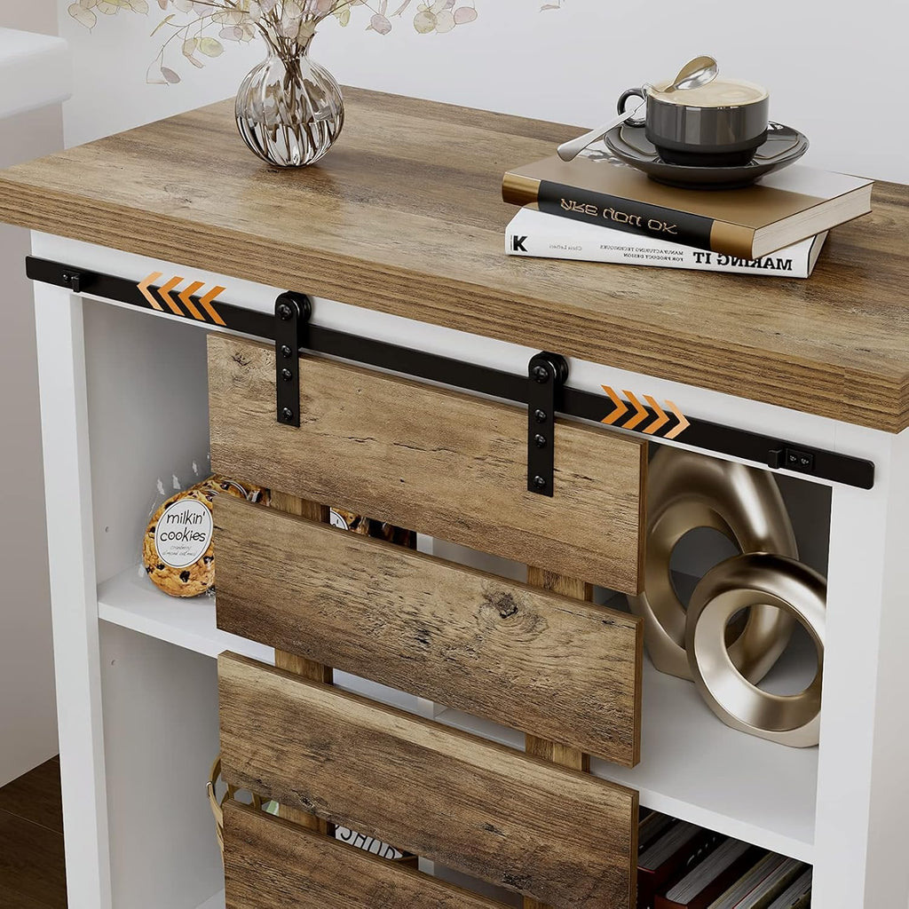 Rustic Brown and White Storage Cabinet with Adjustable Shelf F6642