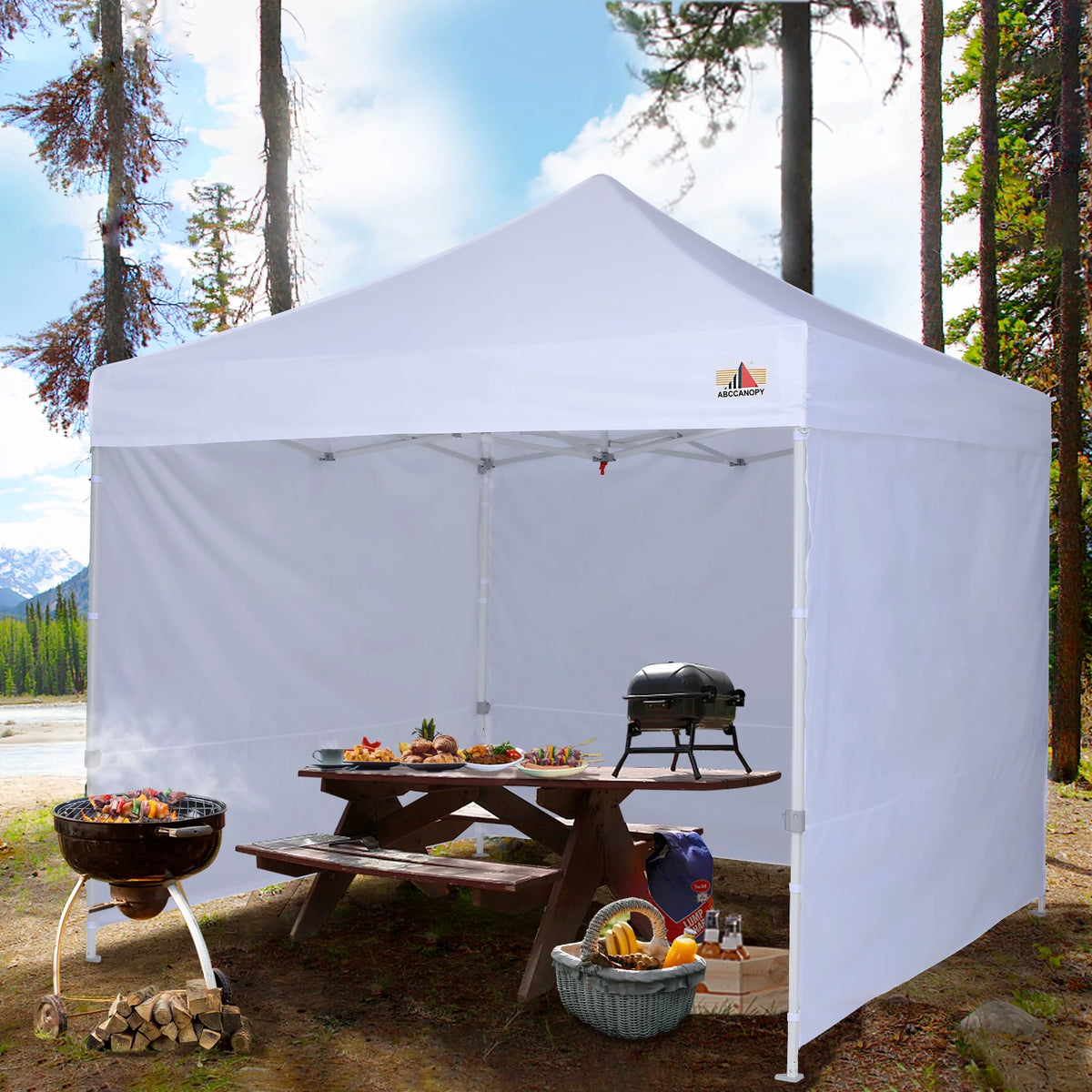 10 ft x 10 ft White Metal Pop-Up Canopy Tent with Walls F37727