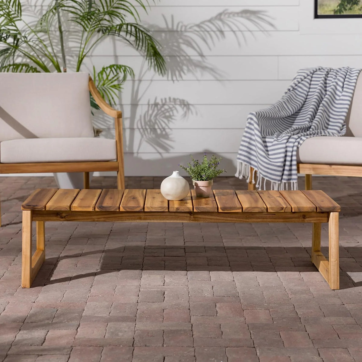 Solid Wood Slat-Top Outdoor Coffee Table, 46 Inch, Natural C831312
