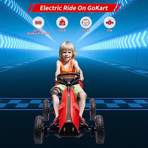 12V 7Ah Battery Powered Electric Drift Kart with Adjustable Speed and Safety Belt, Black S9422