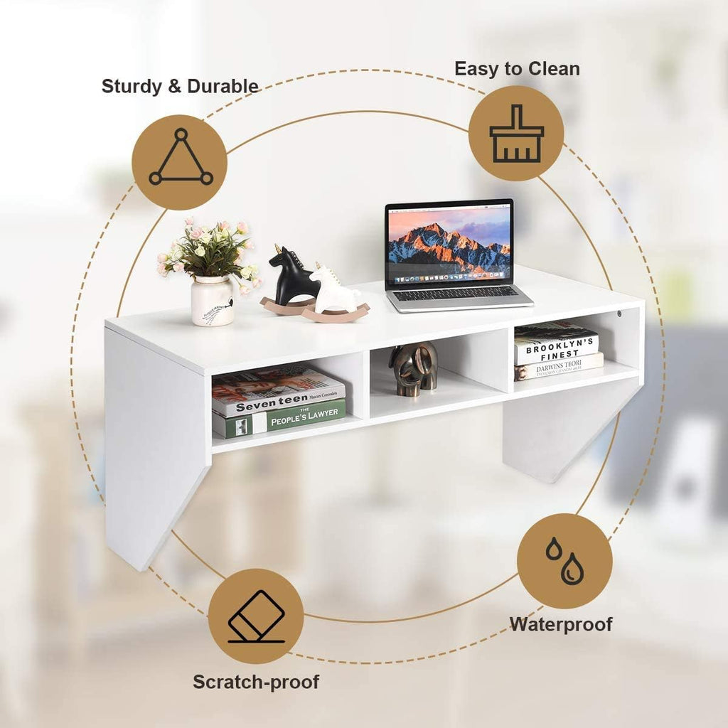 Wall Mounted Storage Cabinet and Floating Computer Desk Set with Storage Shelves D97952