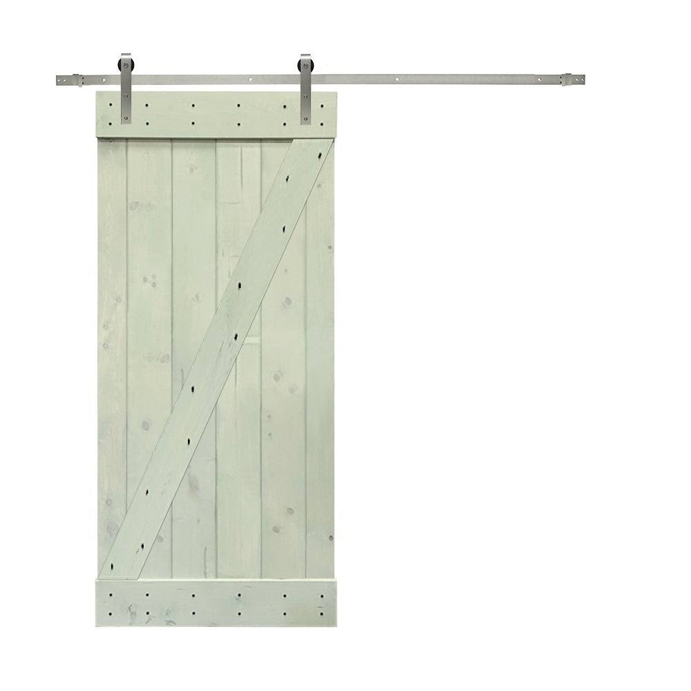 24 in. x 84 in. Brown Solid Knotty Pine Wood Interior Sliding Barn Door with Hardware Kit Z976