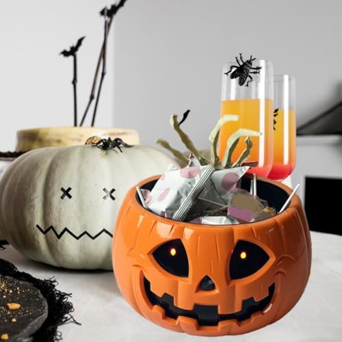 Skull Bowl with Lighted Red Eyes and Moving Skeleton Hand Y3693