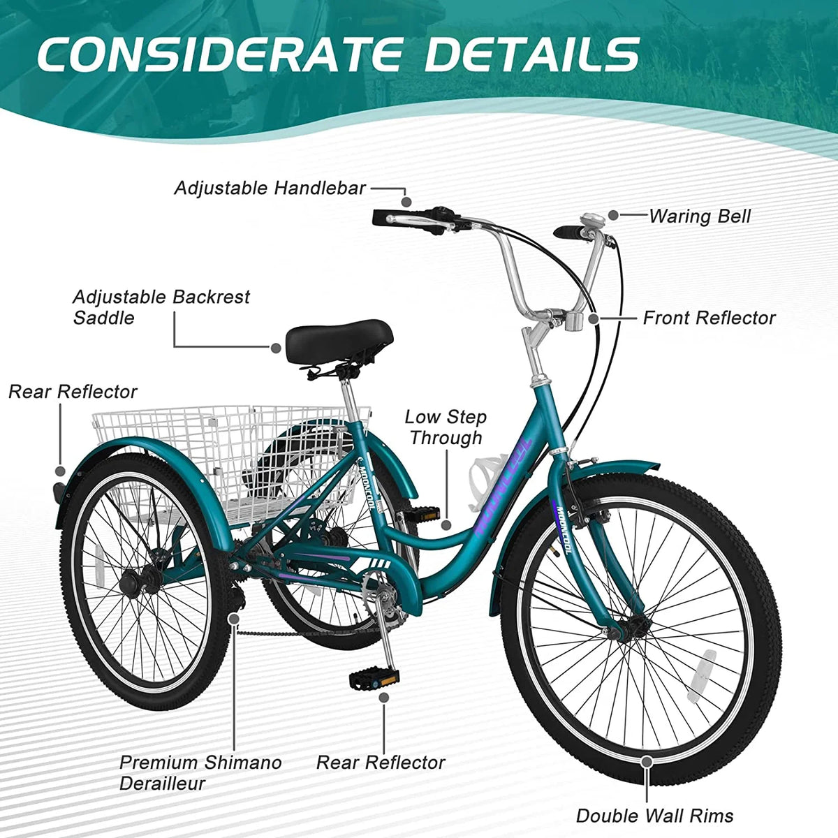 20/24/26 inch 7 Speed Adult Tricycles with Big Basket S522812