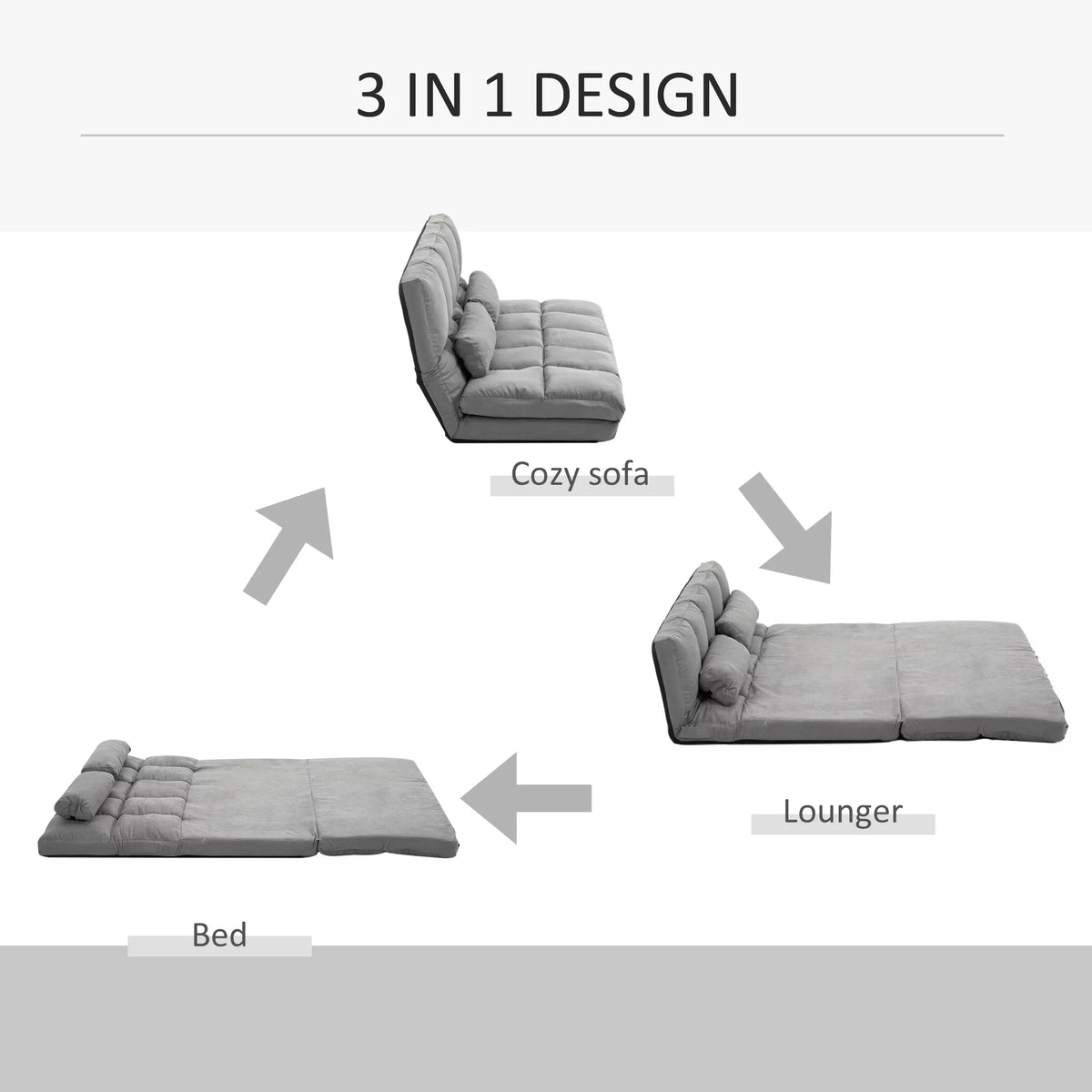 Convertible Floor Sofa with 7 Position Adjustable Backrest W528