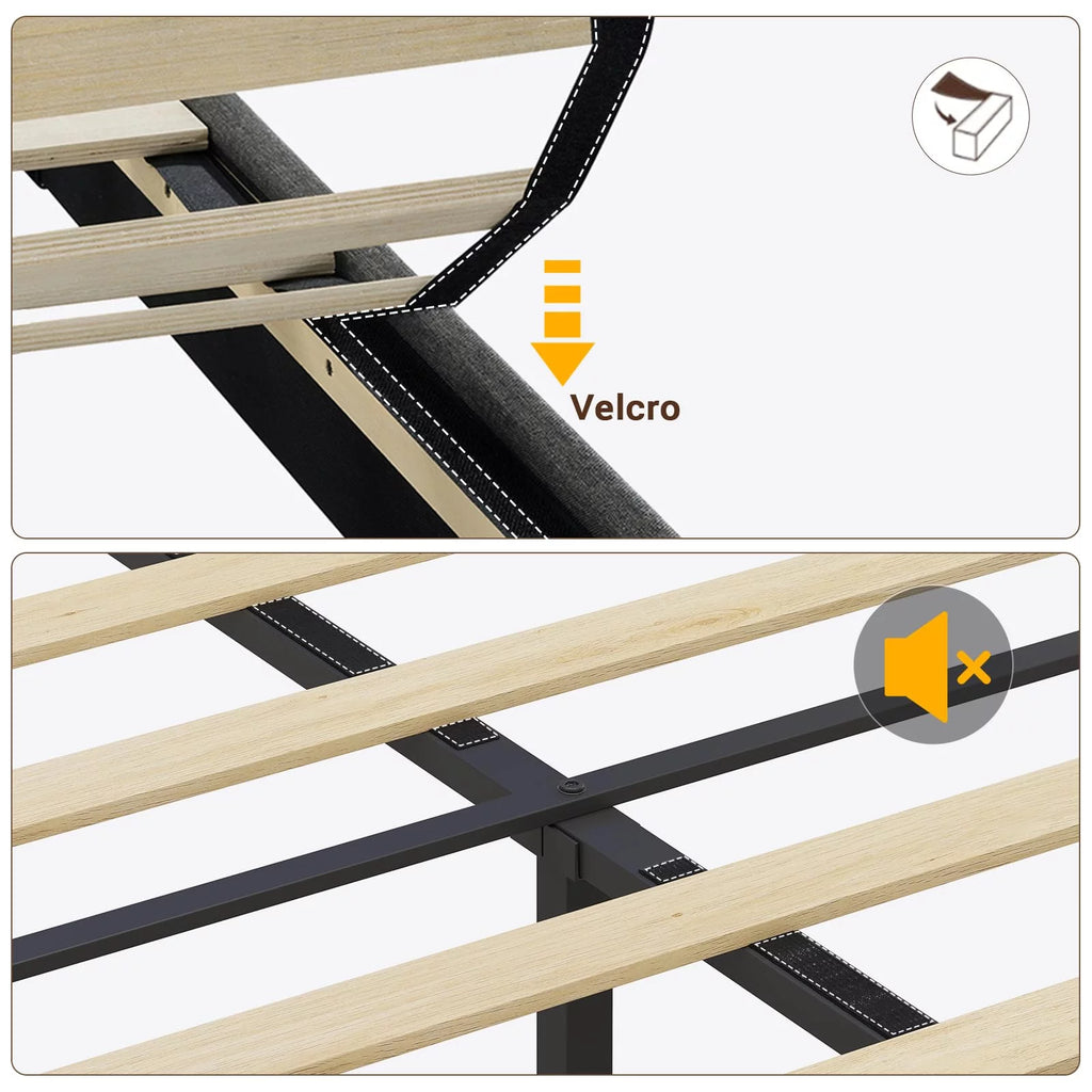 Queen Size Fabric Upholstered Platform Bed Frame with Storage Headboard V991719