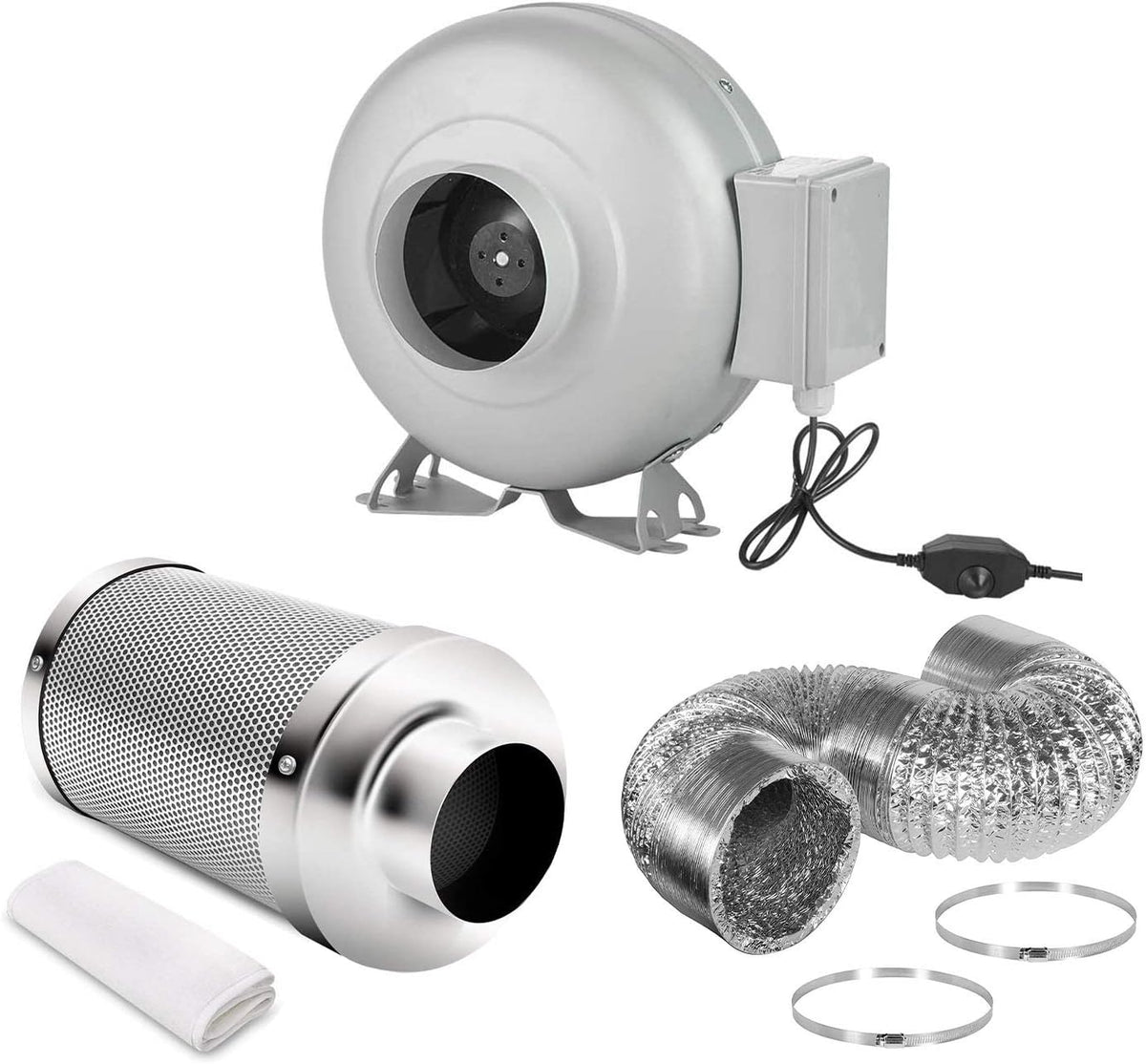 4 Inch 154 CFM Inline Ventilation Fan with Carbon Filter and Ducting Z17562