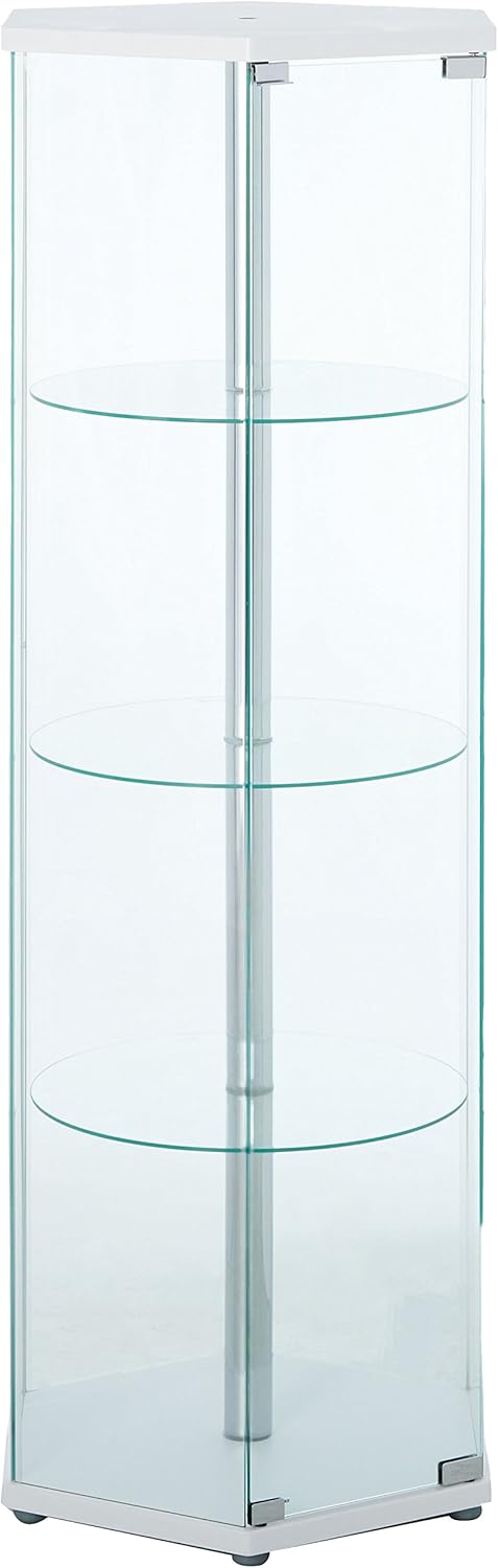 4-shelf Hexagon Shaped Curio Cabinet White and Clear R16883