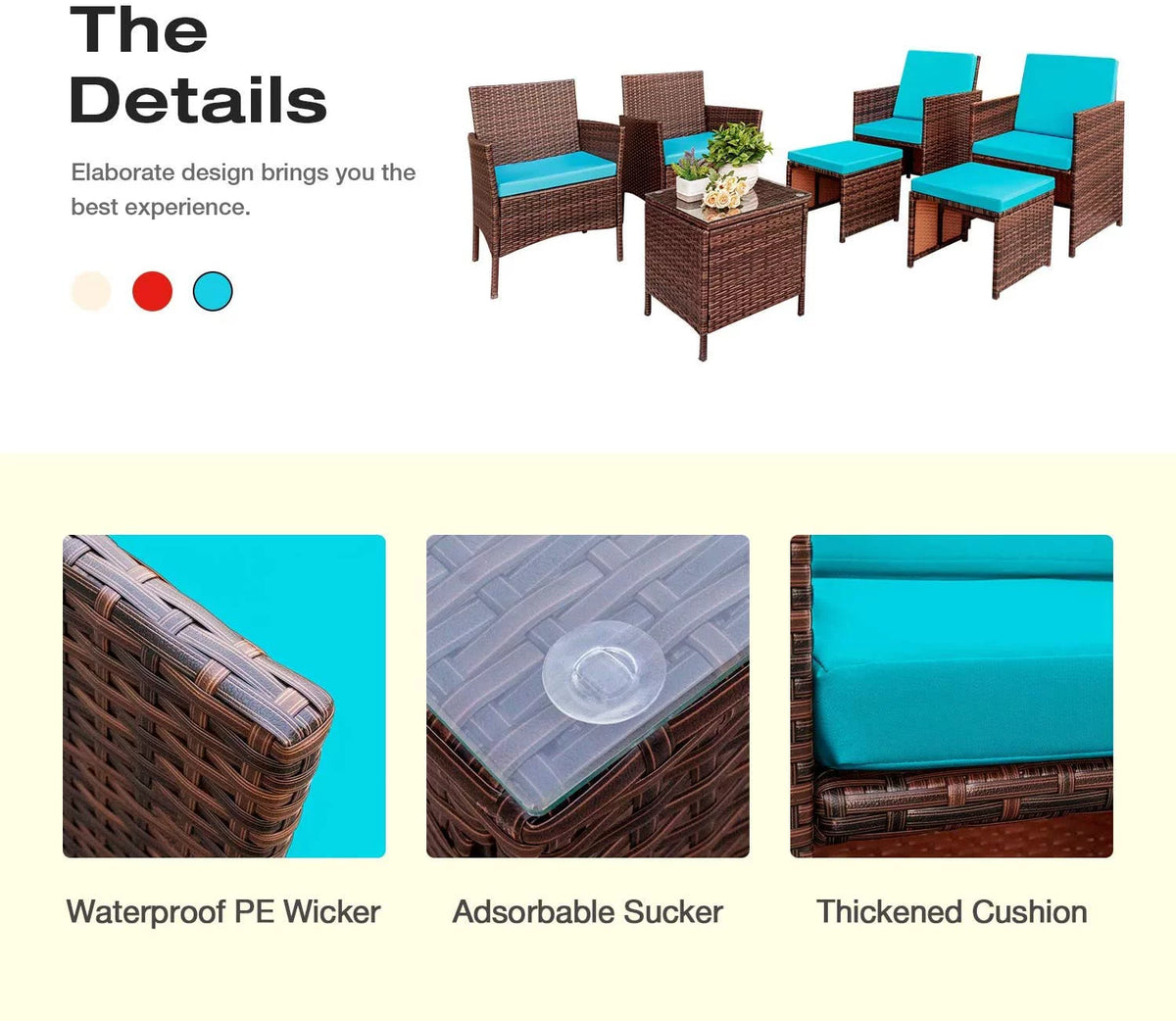 7 Pieces Patio Furniture Set Cushioned Wicker Chairs with Ottoman and Glass Table E815941
