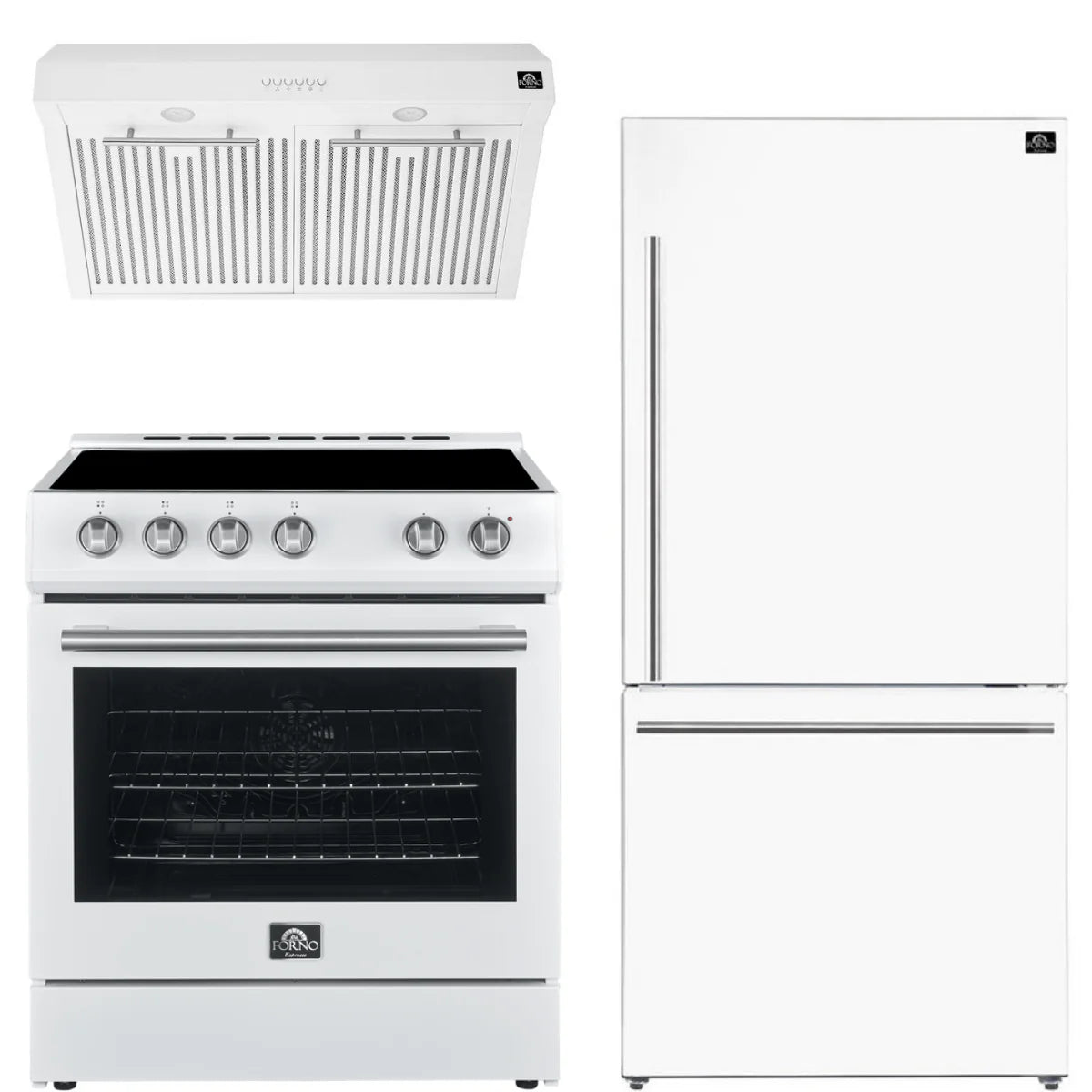 30 Electric Range, Range Hood and Refrigerator in White with Silver Handles L880991