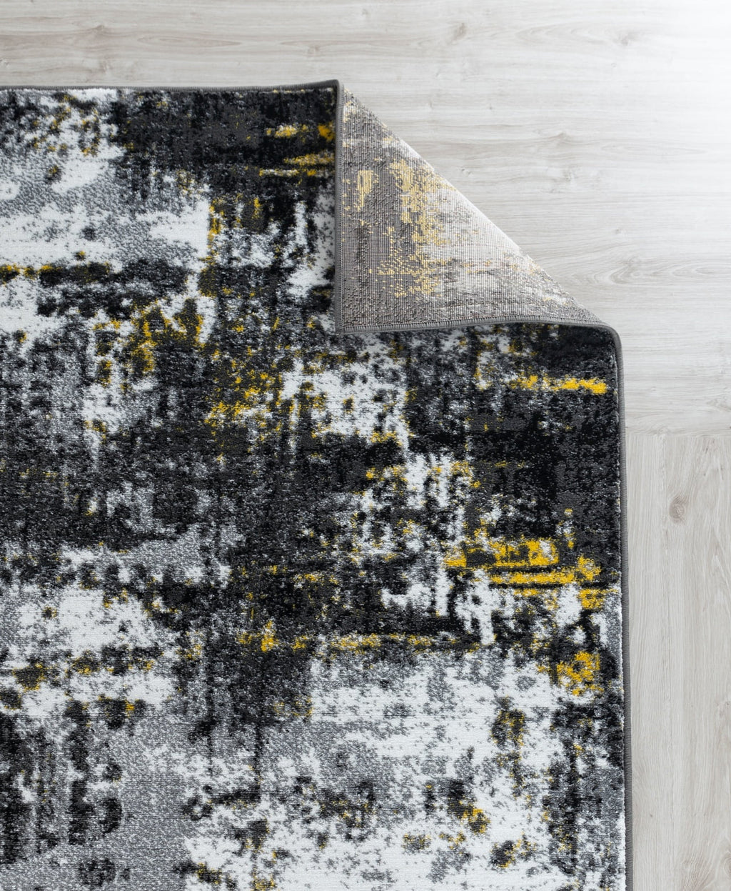 Black Yellow Gray White Distressed Geometric Abstract Rug Z476713