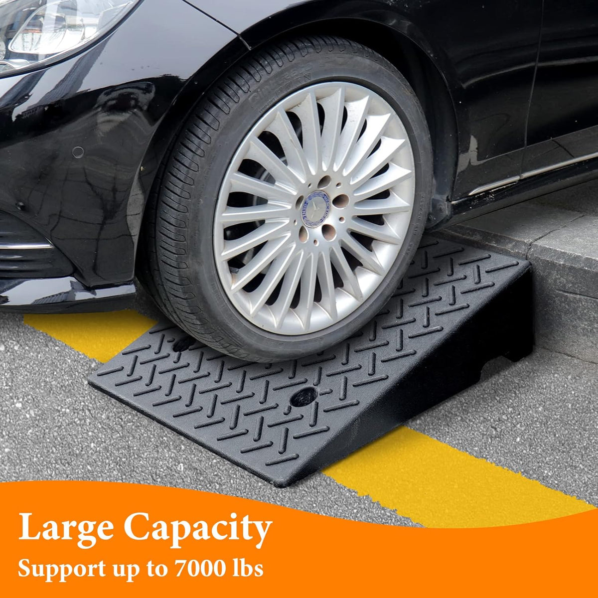 Rubber Curb Ramp 19.6 × 19.6 × 6 Heavy Duty Portable Threshold Ramp 2 PCS F841502
