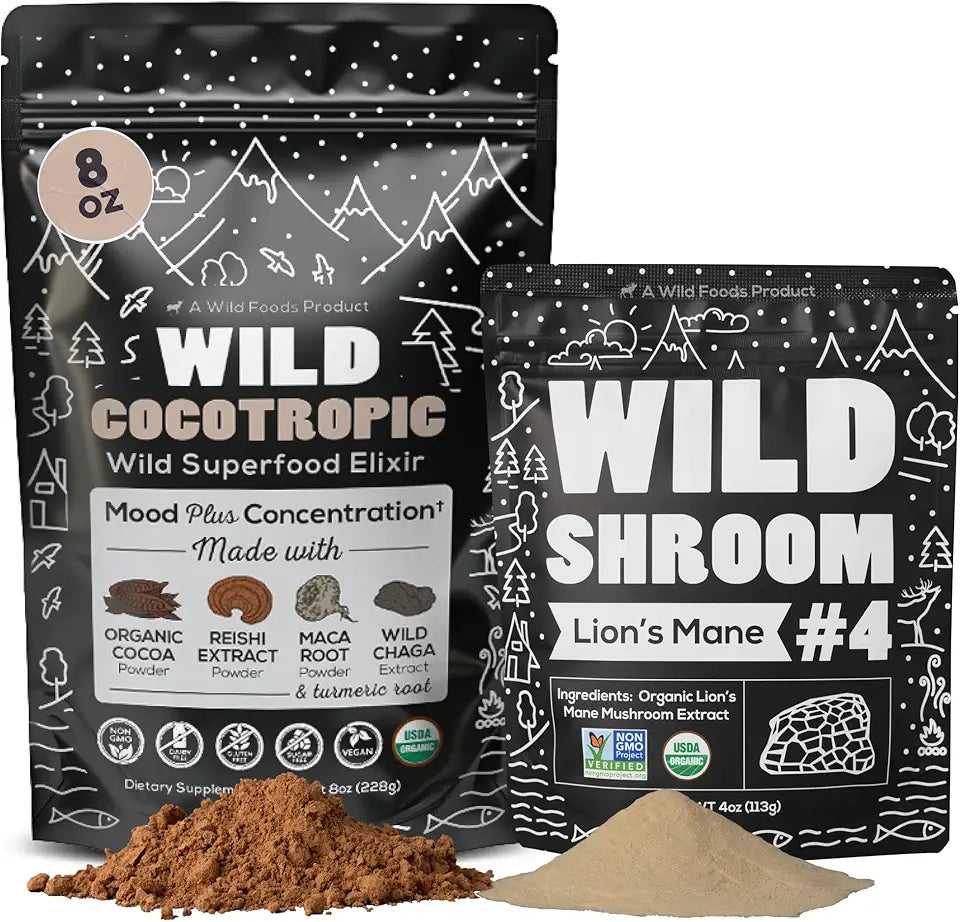 Organic Mushroom Cacao Mix 8oz & Lion's Mane Powder 4oz Bundle U247