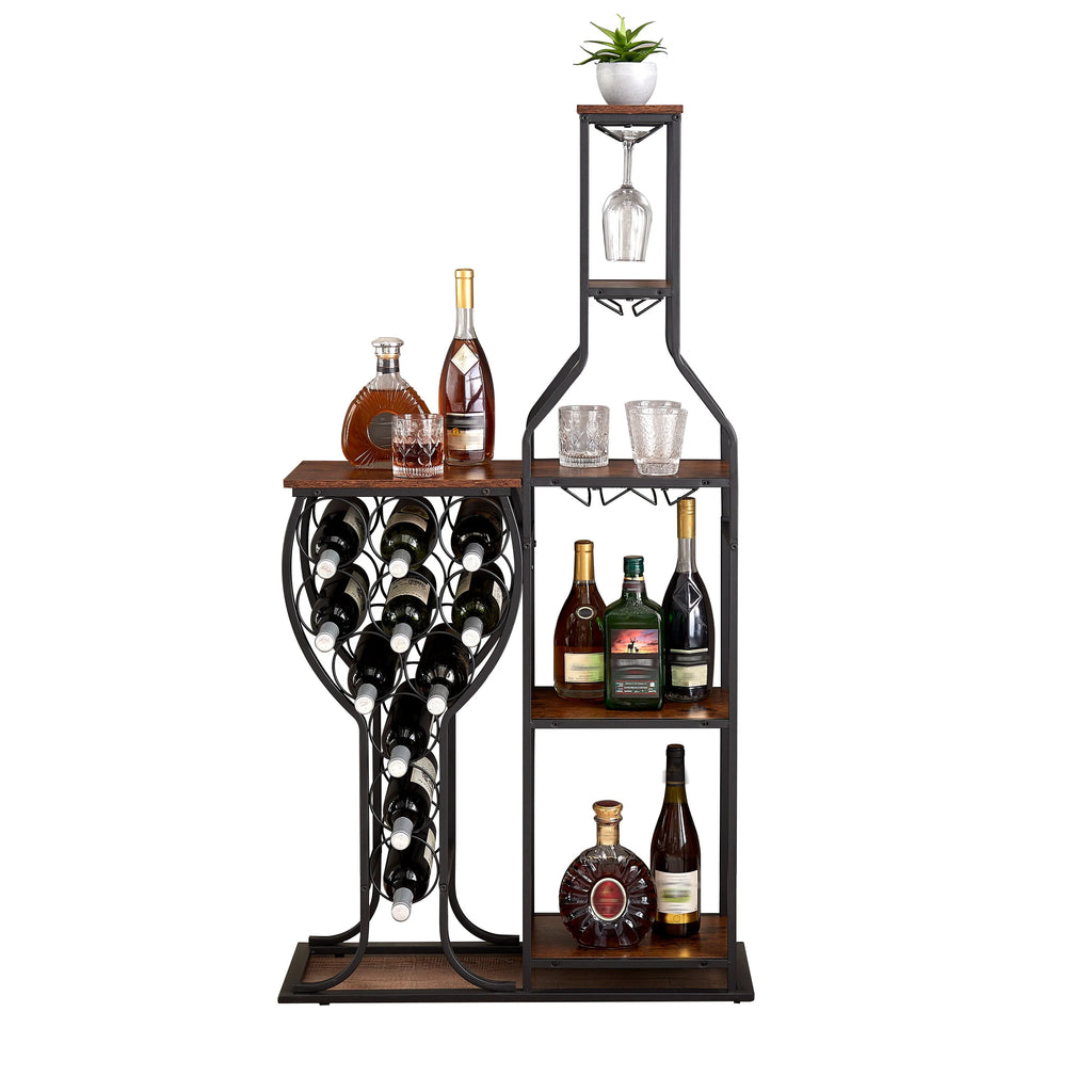 Freestanding 5-Tier Wine Rack with Wine Glasses Holder Y734