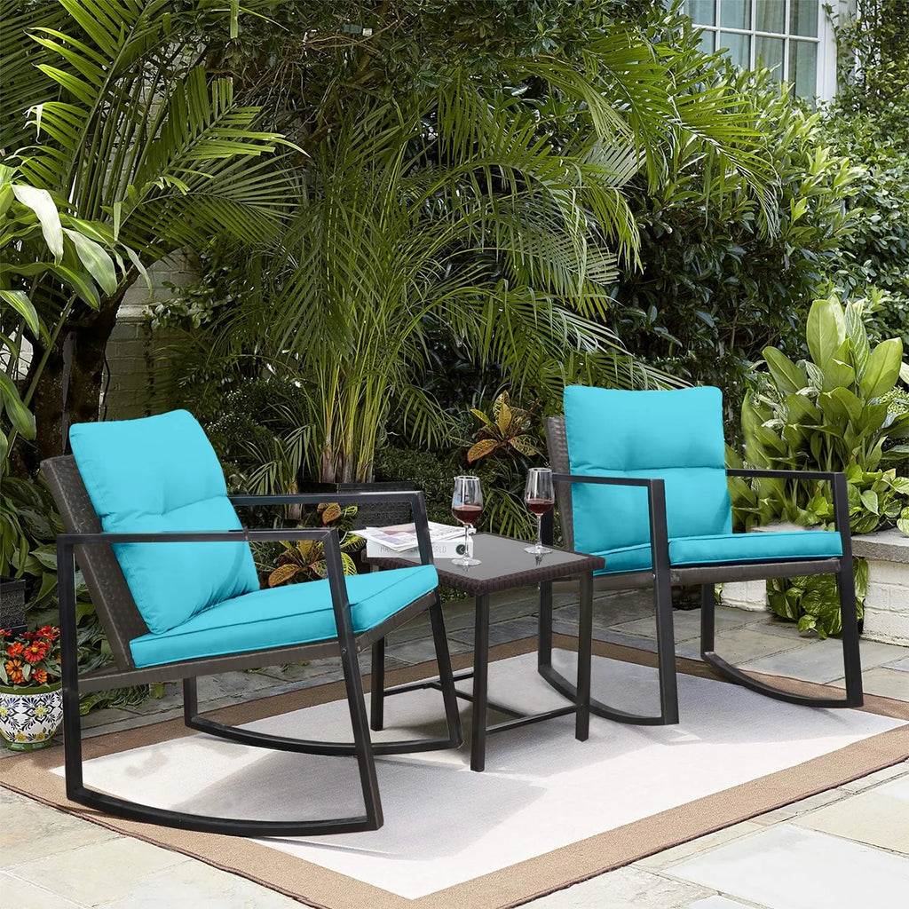 3 Piece Wicker Bistro Set with Glass Coffee Table E627995