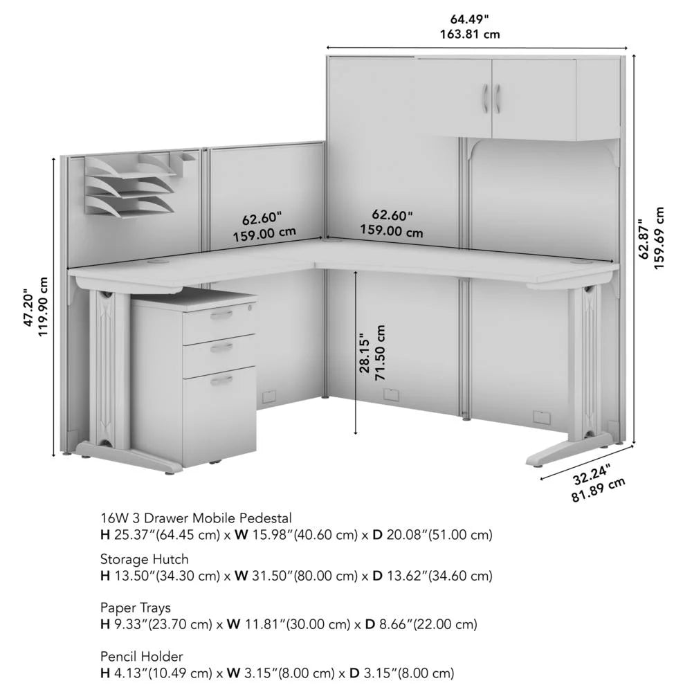 L Cubicle Desk with Storage in Pure White Engineered Wood G4961