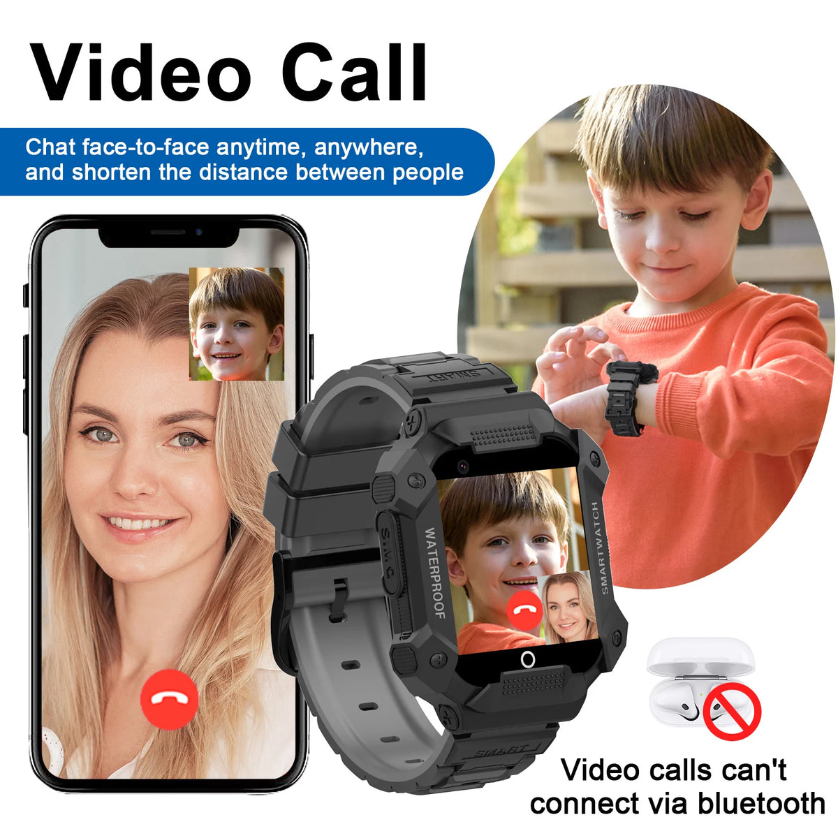 Black Kids Smart Watch with 4G SIM GPS Q56414