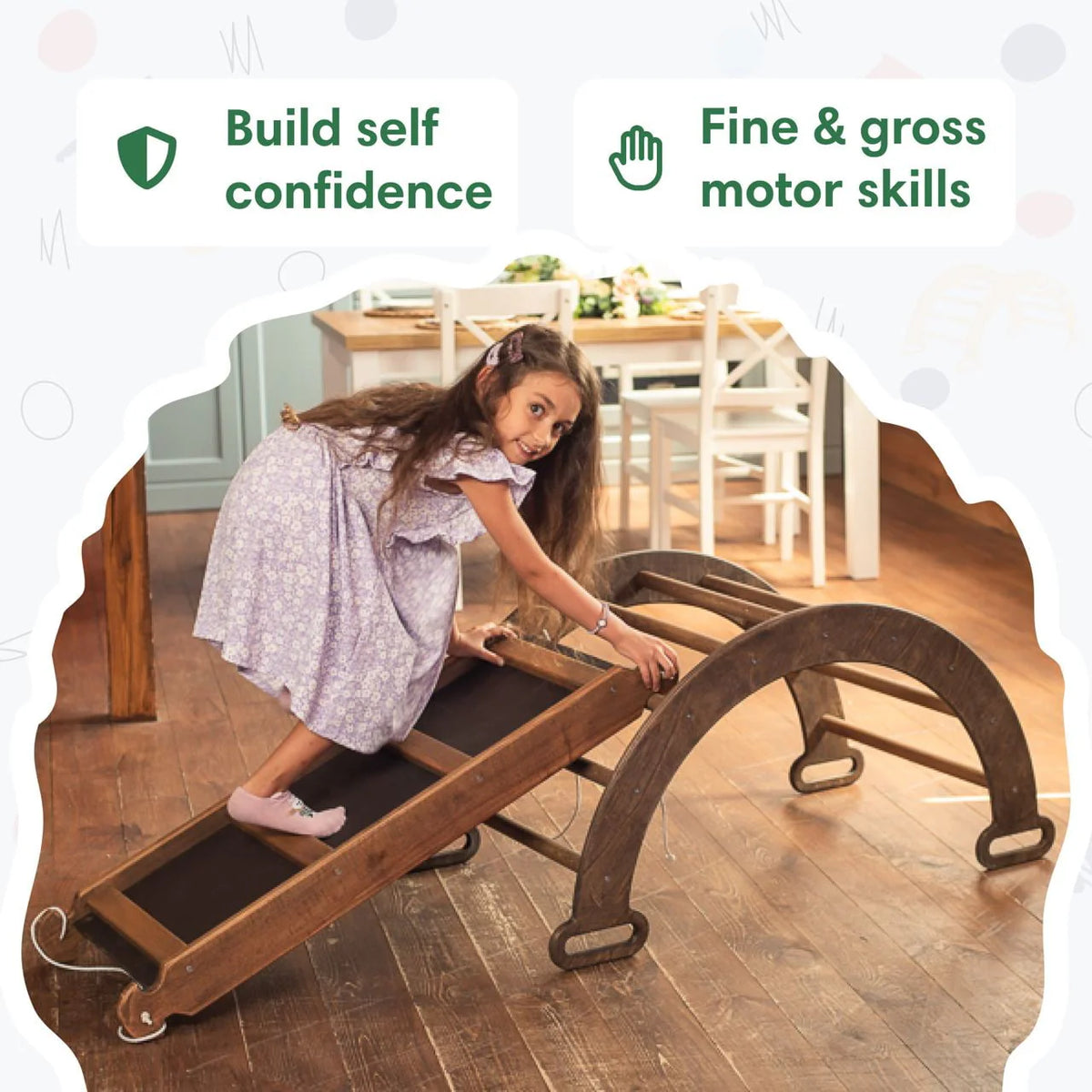 4-in-1 Wooden Foldable Indoor Playground with Climbing Arch Slide Board and Net A14204