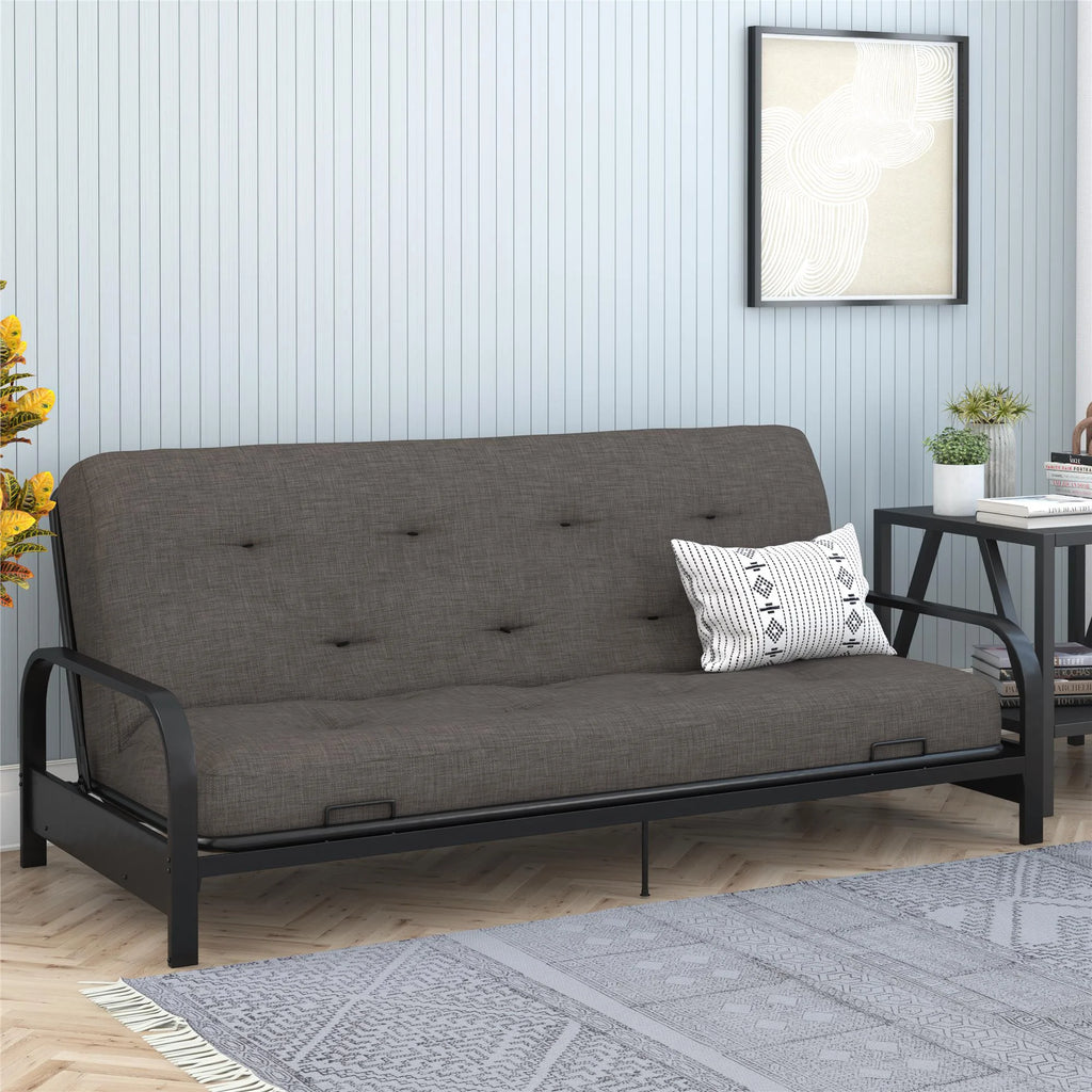 Full True Black Polyester Linen Futon Mattress F2365