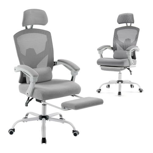Grey High-Back Mesh Office Chair with Footrest P76344