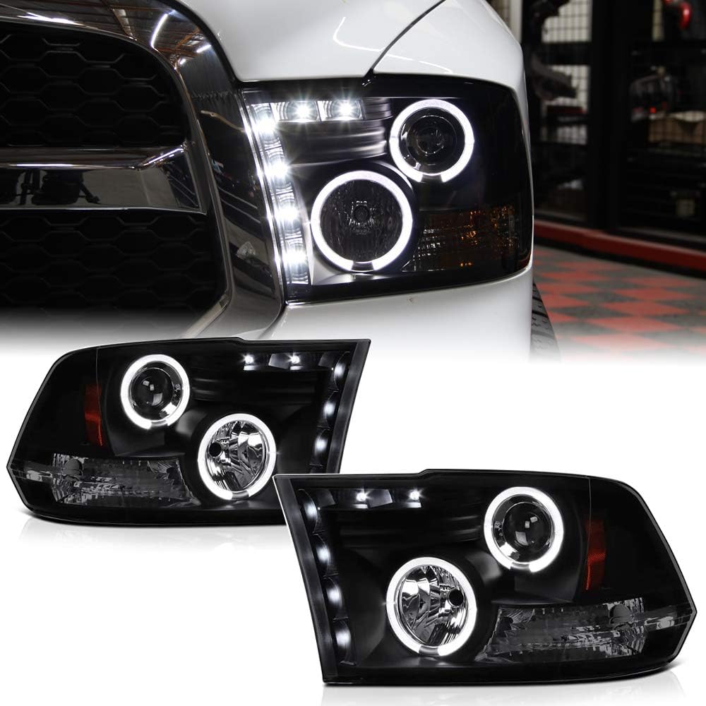 Black Smoked LED Projector Headlights Assembly P519