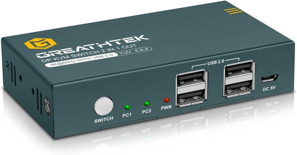 Displayport KVM Switch Dual Monitor 4K@60Hz 4 USB 2.0 Ports L974