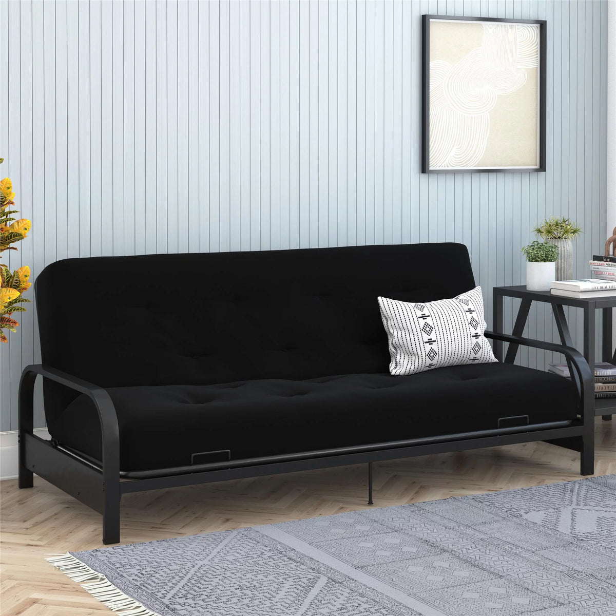 Full True Black Polyester Linen Futon Mattress F2365