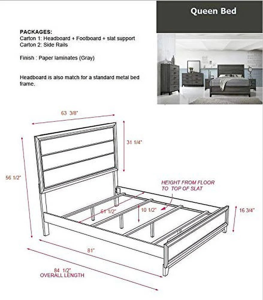 Queen Size 6-Piece Bedroom Set Grey Black Z3660