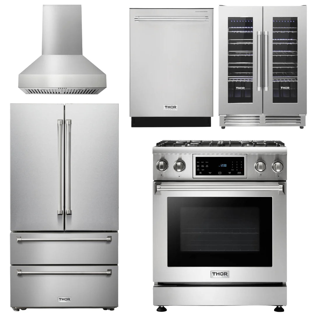 30 Gas Range, Range Hood, Refrigerator, Dishwasher, Wine Cooler I2654