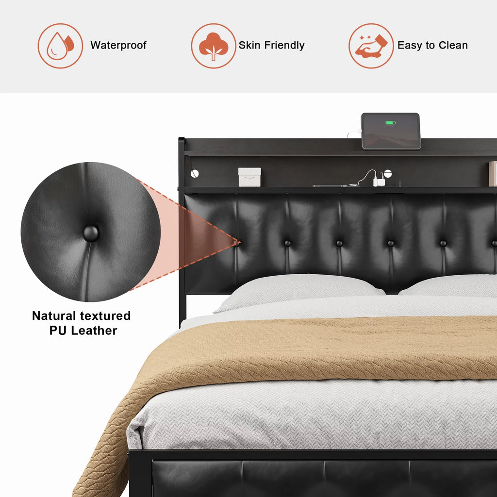 Queen Upholstered Platform Bed Frame with Storage Headboard F761144