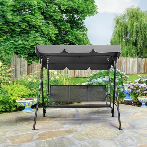 Gray 3-Seat Outdoor Patio Swing Chair with Adjustable Canopy N992