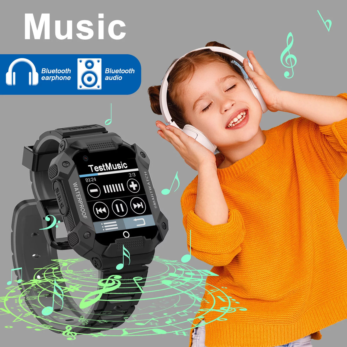 Black Kids Smart Watch with 4G SIM GPS Q56414