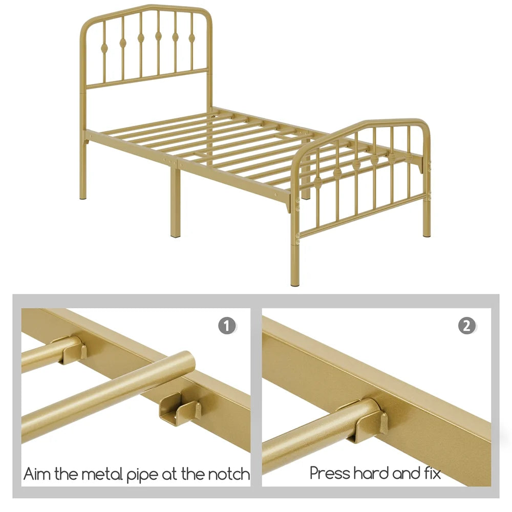 Twin Size Metal Bed with Arched Headboard and Footboard M4807