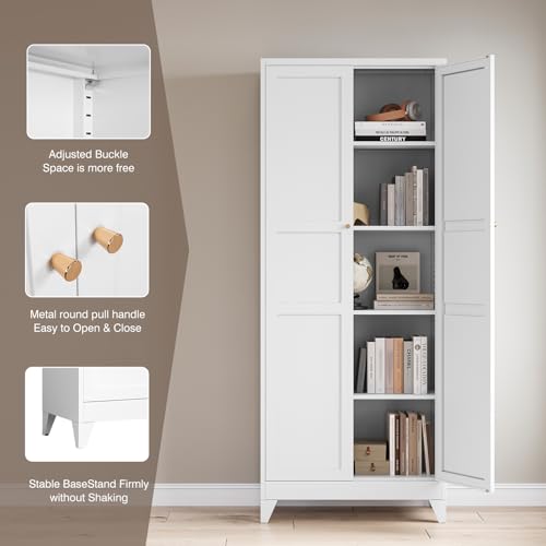 Black 5 Tier Metal Storage Cabinet with 2 Doors and 5 Adjustable Shelves P6880