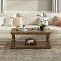 Yellow Brown Solid Pine Wood Coffee Table with Storage Shelf Z9847