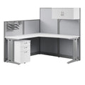 L Cubicle Desk with Storage in Pure White Engineered Wood G4961