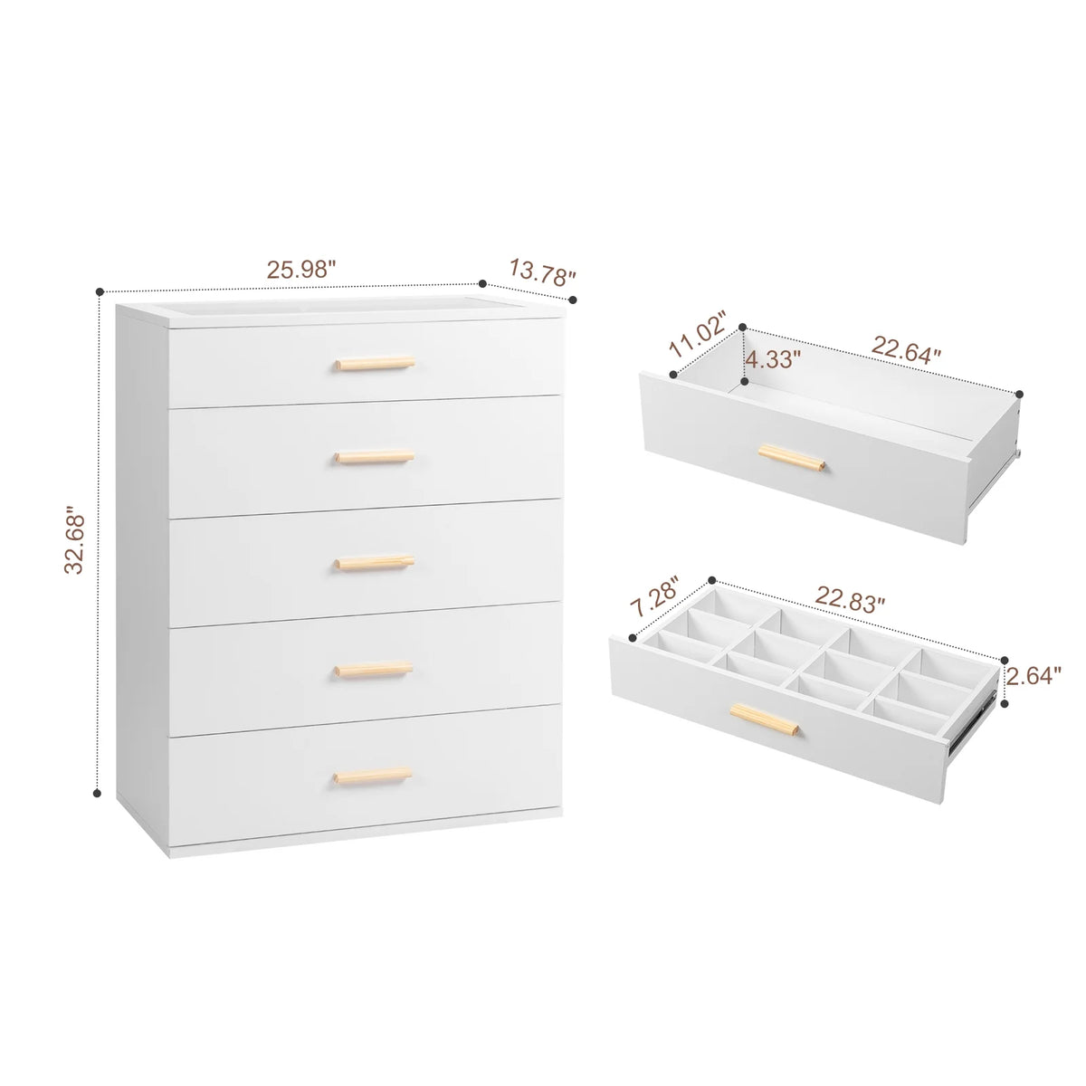 Black 5 Drawer Wood Dresser with Tempered Glass Top F753
