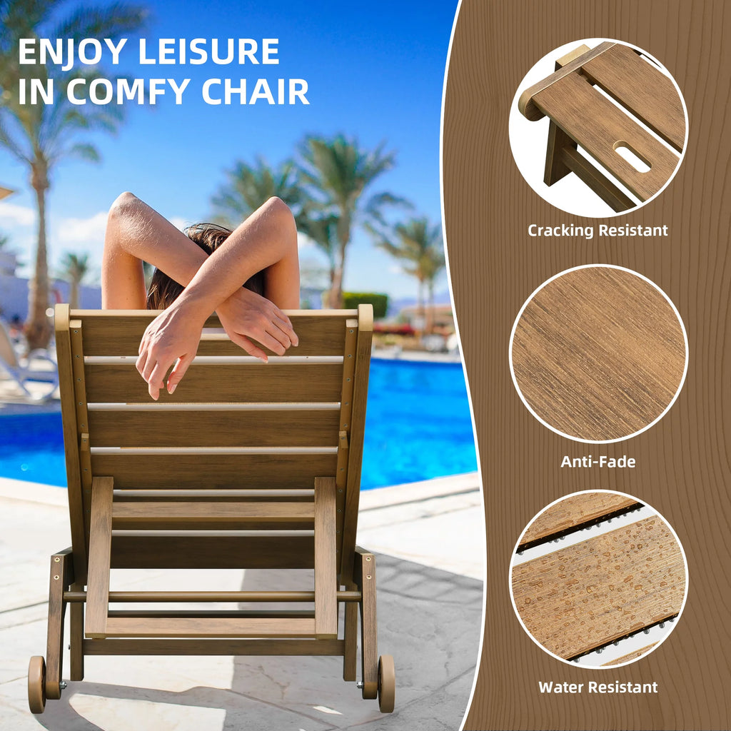 Brown Weather Resistant Poly Resin Chaise Lounge Chair with Wheel C122
